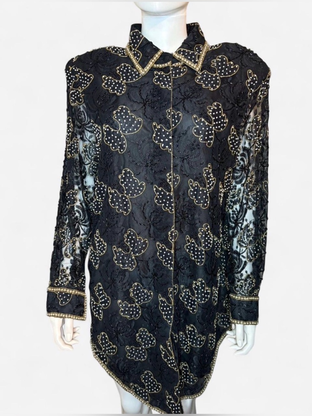 Black and Gold Lace Long Sleeve Blouse